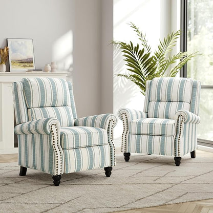 Recliner Chair, Modern Pushback Armchair with Adjustable Backrest & Footrest for Bedroom, Living Room (Blue Stripe,Set of 1)