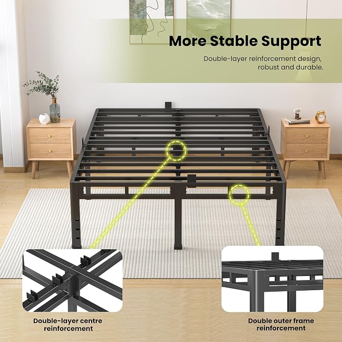 NKZ Twin Size Bed Frame 20 Inch, Metal Bed Frame & Box Spring 2 in 1 Platform with Round Corner Legs, 4000lbs Weight Capacity Reinforced Metal Frame, Headboard Hole, Noise-Free, Easy Assembly