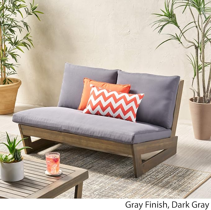 GDFStudio Noble House Sherwood Outdoor Acacia Wood Loveseat in Gray and Dark Gray