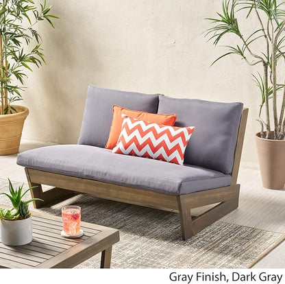 GDFStudio Noble House Sherwood Outdoor Acacia Wood Loveseat in Gray and Dark Gray