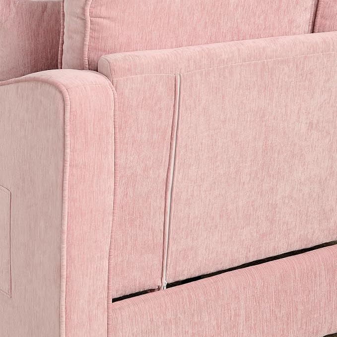 ERYE Chenille Tufted Loveseat Sofa and Ottoman Set, Tufted Recliner Sleeper Chaise Lounge with Curved Storage Ottoman,Reclining Backrest and Side Pockets, 4 Pillows
