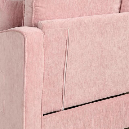 ERYE Chenille Tufted Loveseat Sofa and Ottoman Set, Tufted Recliner Sleeper Chaise Lounge with Curved Storage Ottoman,Reclining Backrest and Side Pockets, 4 Pillows