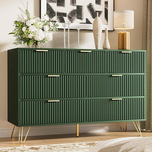 Furniway Dresser for Bedroom, Fluted Modern Dresser with Gold Pulls and 7 Drawers, 15.7" D x 47.2" W x 31.4" H, Green