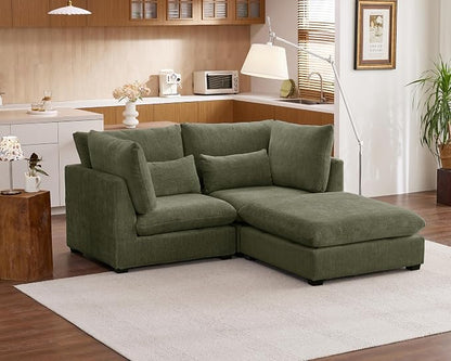77" Oversized Chenille Couch Modular Sectional Sofa, Washable Cloud Couch Sectional with Ottoman, 3 Seater Sectional Couches for Living Room, Fully Cover Removable, L Shaped, Chenille, Green
