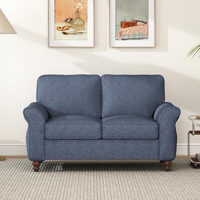Bonzy Home 57" Loveseat Sofa, 2 Seater Comfy Love Seat Sofa for Living Room, Apartment, Office, Blue
