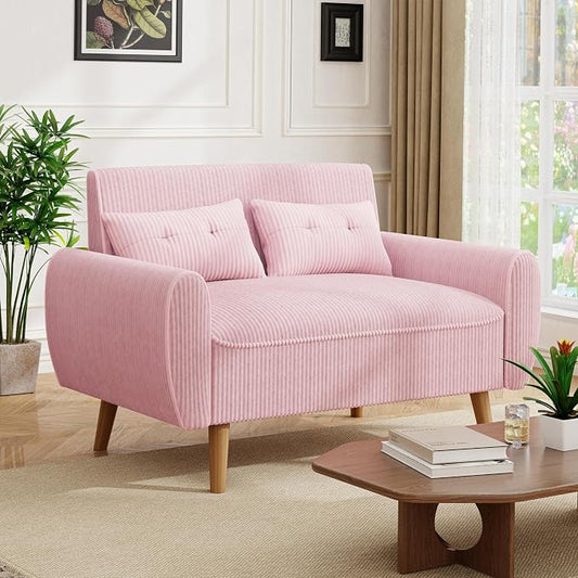 JAMFLY Pink Loveseat Sofa, 47.2'' Modern Small Space Sofa Set, High Density Sponge, Linen, Wood, 350 lbs Capacity