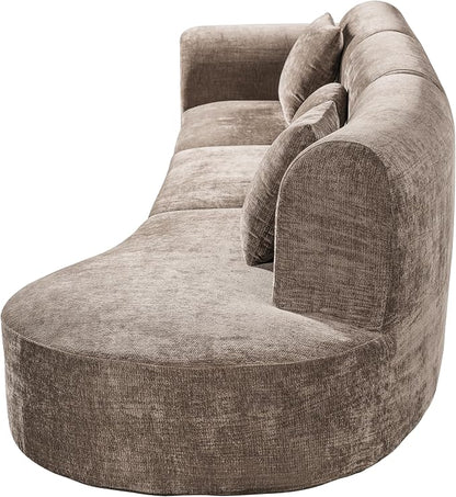 Merax 3-Piece 140" Curved Sectional Sofa Set, 4 Seat L-Shaped Modular Modern Cloud Couch with Chaise Lounge, 3 Pillows, Fully Assembled High-Density Compressed Sponge for Living Room, Brown