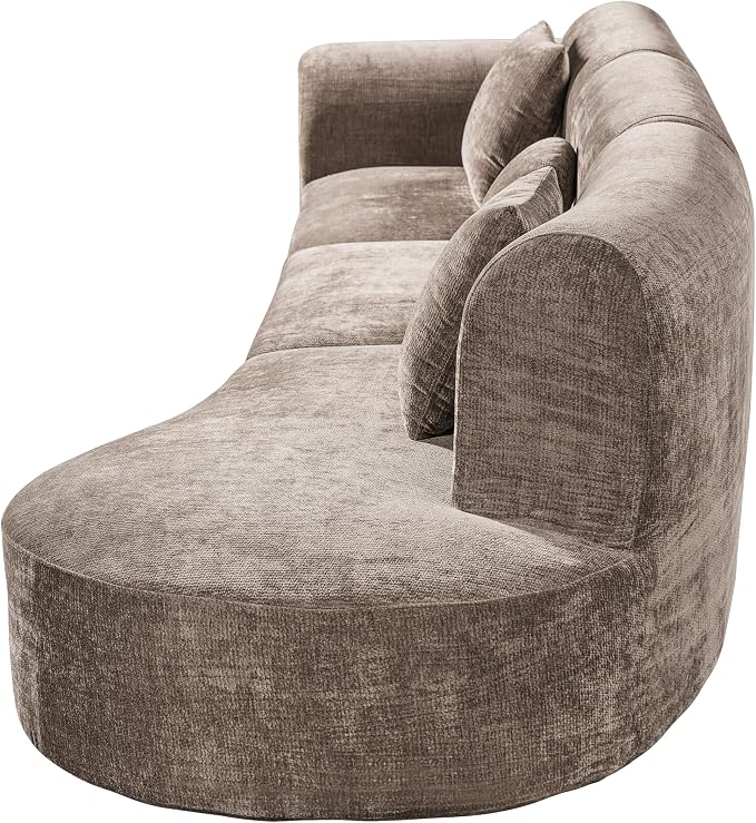 Christopher Knight Home Grelyn 140" Modular Sectional Sofa Couch, Wool Fabric Boneless Cloud Couch, Fully Compressed Home Sofa Living Room, 3-Piece Lounge Sofa with Chaise, Fully Assembled, Brown