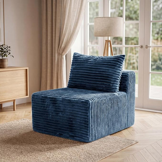 34.6”Modular Sectional Armless Middle Sofa Seat Boneless Corduroy Cloud Chair for Living Room,Blue