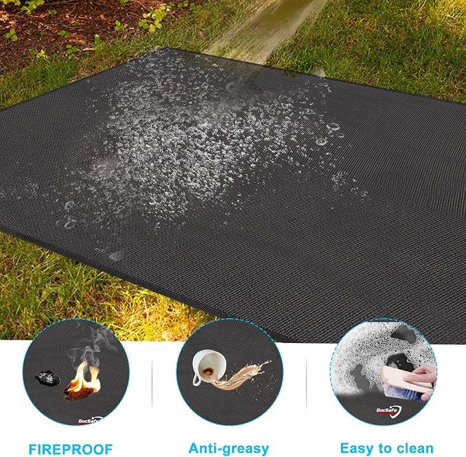 DocSafe 48 x 36 inches Under Grill Mat,Large 4 Layers Fire Pit Mat,Fireproof Mat Heat Insulated Protector for Deck,Patio,Grass,Smoker,BBQ,Reusable Oil-Proof and Waterproof Indoor Fireplace Pad