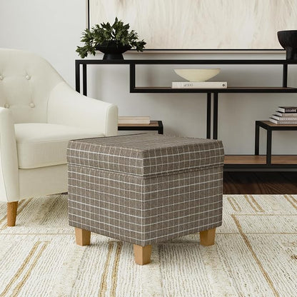 HomePop 18" Classic Square Storage Ottoman - Brown Windowpane