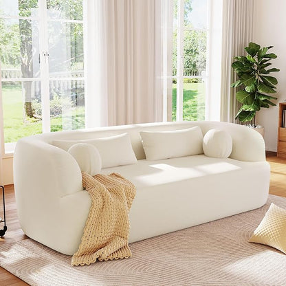 86" Curved Cloud Couch, Curved Sofa,Boneless Couch, Upholstered Sofa with Pillows, No Assembly with High-Density Foam, 3-Seater Luxury Modern Compressed Sofa, Beige