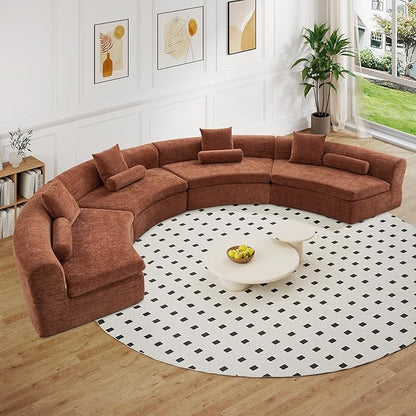 AVZEAR Curved Modular Sectional Sofa, Chenille Upholstered Cloud 3 Seater Couch for Living Room, No Assembly Modern Love Seat Sofa with 3 Bolster Pillows & 3 Square Pillows, High-Density Foam, Orange