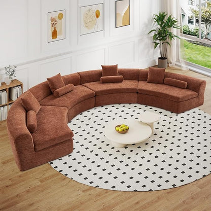 AVZEAR Curved Modular Sectional Sofa, Chenille Upholstered Cloud 4 Seater Couch for Living Room, No Assembly Modern Love Seat Sofa with 4 Bolster Pillows & 4 Square Pillows, High-Density Foam, Orange