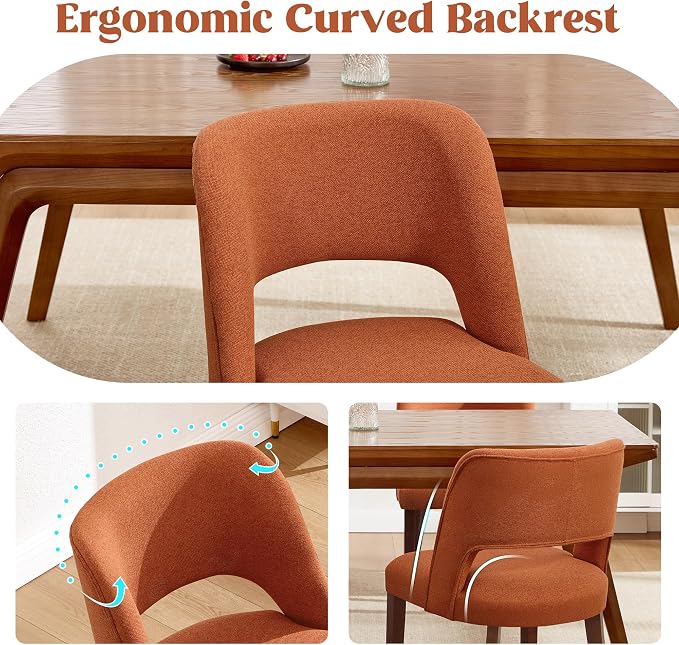Dining Chairs Set of 2,Modern Dining Room Chairs with Thick Cushions,Upholstered Linen Fabric Kitchen Chairs for Kitchen Dining Room Orange