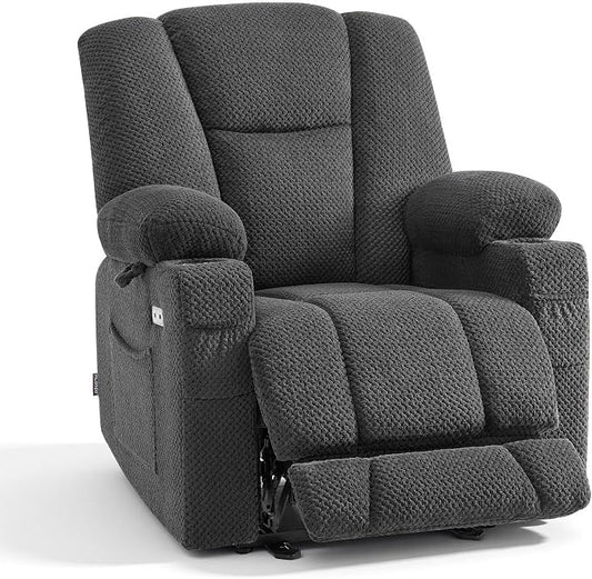 MCombo Zero Gravity Power Recliner Chair with Heat and Vibration Massage, Reclining Chair with USB & Type C Ports, Cup Holders for Living Room, Fabric 8015 (Grey)