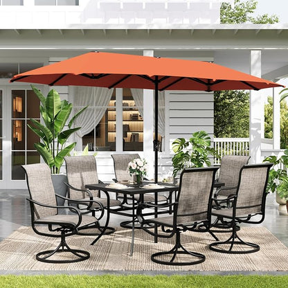 Sophia & William Patio Set with Umbrella 8 Pieces Outdoor Dining Set for 6 with 13ft Outdoor Orange Red Umbrella, 6 x Swivel Patio Chairs with 59" Dining Table for Lawn Garden (No Umbrella Base)