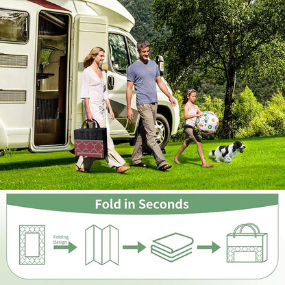 GENIMO 5' x 8' Outdoor Rug Waterproof for Patio Decor, Foldable Reversible Plastic Straw Area Rugs Mat for Camper, Outside Carpet for Rv, Deck, Porch, Picnic, Beach, Balcony, Red & Grey