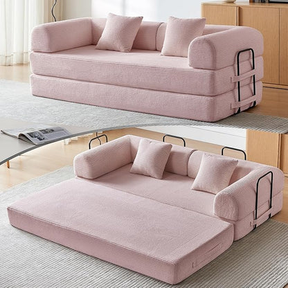 Compression Sofa, Cloud Sectional Sofa,Sofa Bed, Boneless Modular Sectional Sofa with 2 Pillow, Comfy Fluffy Couch with Futon Bed, Perfect for Living Room, Small Space
