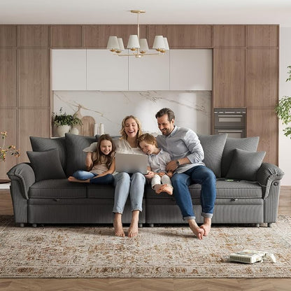 LINSY HOME Oversized Sectional Sleeper Sofa with Pull Out Couch Bed (Gray, 110.5'') | USB Charging
