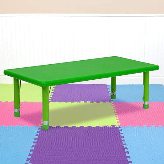 Flash Furniture Wren 24''W x 48''L Rectangular Green Plastic Height Adjustable Activity Table