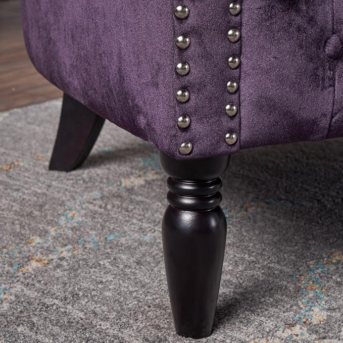 Christopher Knight Home GDFStudio Melaina Tufted Chesterfield Velvet Loveseat with Scrolled Arms, BlackBerry and Dark Brown
