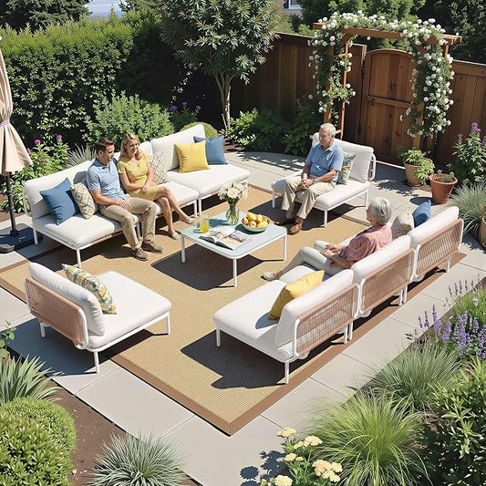 Crestlive Products Outdoor Patio Furniture Set with Coffee Table, 8 Seater Modular Oversized Patio Conversation Set with Cushions, Modern Sectional for Backyard, Deck, Porch, or Poolside