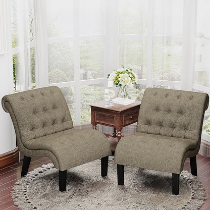 Accent Chairs Set of 2 Modern Armless Living Room Bedroom Side Chairs Button Tufted Upholstered Leisure Chair with Wood Legs
