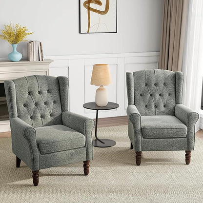 Mid-Century Modern Wingback Accent Chair - Plush Upholstered Armchair with Solid Oak Legs, Ergonomic High Back Design for Living Room, Bedroom Home Office - Stylish Retro Reading Lounge Chair, Gray