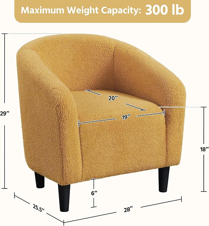 Topeakmart Barrel Chair, Soft Sherpa Accent Chair Side Chair Club Chair Modern Style Deep Seating Barrel Armchair for Living Room Furniture Reading Room Bedroom, Mustard Yellow