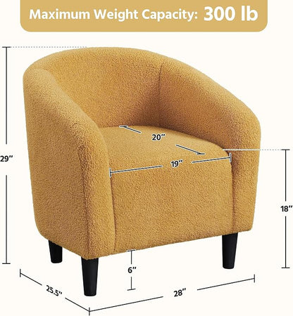Topeakmart Barrel Chair, Soft Sherpa Accent Chair Side Chair Club Chair Modern Style Deep Seating Barrel Armchair for Living Room Furniture Reading Room Bedroom, Mustard Yellow