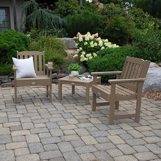 Highwood AD-KITCHGL2-WBR 2 Lehigh Garden Chairs with 1 Square Side Table 3-Piece Set, Woodland Brown