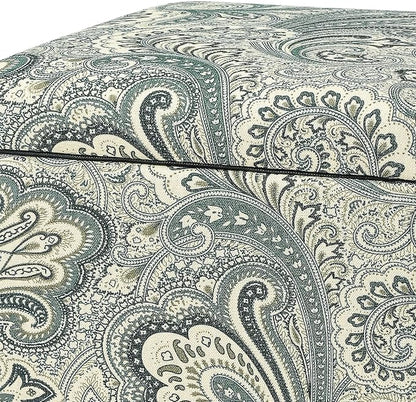 Adeco 18" Cube Storage Ottoman in Blue Paisley, Upholstered Linen Foot Stool & Accent Chair for Entryway, Vanity or Small Spaces