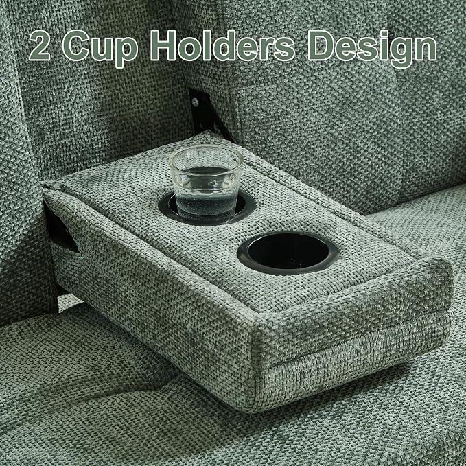 57.48" Convertible Sofa Bed with Cup Holder, Pull Out Sleeper Sofa Bed with USB Charging Ports, 3 in 1 Convertible Sleeper Sofa Bed for Living Room, Apartment, Bedroom, RV, Green