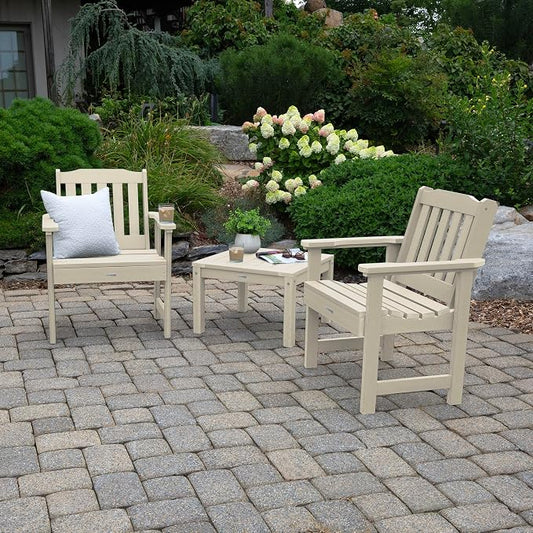 Highwood AD-KITCHGL2-WAE 2 Lehigh Garden Chairs with 1 Square Side Table 3-Piece Set, Whitewash