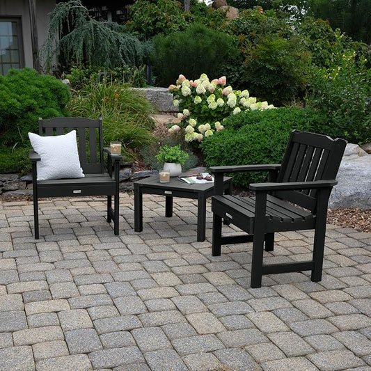 Highwood AD-KITCHGL2-BKE 2 Lehigh Garden Chairs with 1 Square Side Table 3-Piece Set, Black