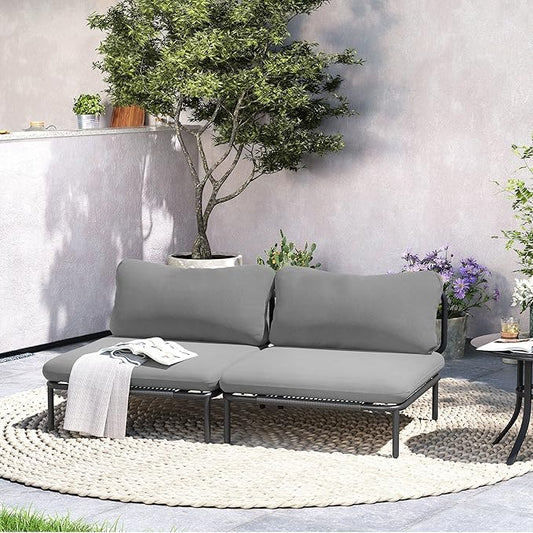 Crestlive Products Oversized Outdoor Couch, 2-Seater Modular Sectional Sofa with Cushions, Modern Patio Conversation Set for Backyard, Deck, Porch or Poolside