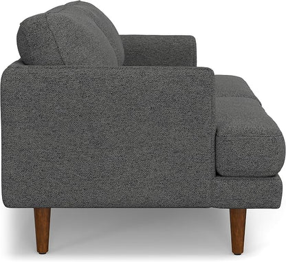 SIMPLIHOME Livingston 76" Wide x 33" High Sofa in Charcoal Grey Woven-Blend Fabric, Handcrafted Loveseat Couch for Living Room or Family Room, Mid-Century Modern Style, Solid Wood Frame