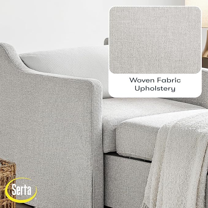 Serta Hawthorne 35" Slipcovered Convertible Accent Chair, Cot Size, Dreamcoil Comfort, Finger Guard Protection, Polyester Tweed Fabric, Linen