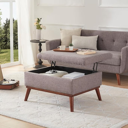 Tbfit 65" W Loveseat Sofa with Ottoman Coffee Table, Mid Century Modern Love Seat Couches for Living Room, Button Tufted Upholstered Small Couch for Bedroom,Easy to Install Love Seats Furniture, Gray | linen fabric