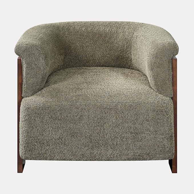 Merax 31.7" Mid-Century Teddy Fleece Barrel Accent Chair, Green | Green Teddy Fleece Upholstered Armchair, Modern Wraparound Lounge Chair for Living Room, Bedroom, Entryway