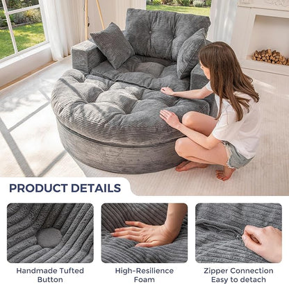 MAXYOYO L Shape Sectional Sofa Couch and Round Chaise Lounge, Modern Cloud Couch with Ottoman, Comfy Sofa with Layered Cushion, Tufted Upholstered Chair for Living Room, No Assembly Required