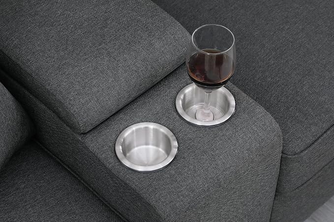 Ball & Cast 127" L-Shaped Sectional Couch with Movable Ottoman and 6 Throw Pillow,7 Seat Chenille Upholstered Sofa W/ 2 Cup Holders,USB Port and Hidden Storage Box,DIY Combination,for Living Room,Gray