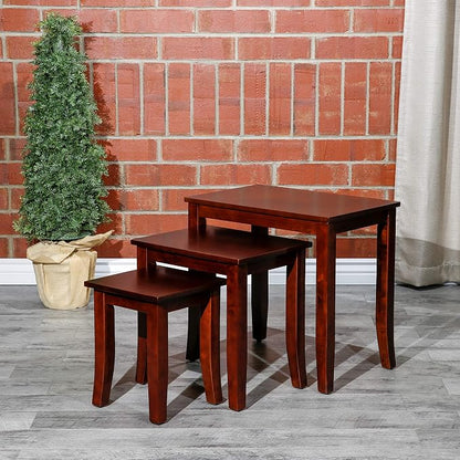 DTY Indoor Living 3-Piece Nesting Tables - Wooden Table Set of 3 for Living Room - Stackable Tables with Sleek Cherry Finish for Stylish and Space-Saving Home Furniture