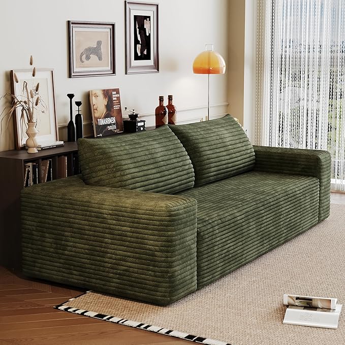 JINGLING 63" Small Couches for Small Spaces, Comfy Boneless Couch in a Box, Love Seat Compressed Sofa for Living Room Bedroom, Apartment Furniture, No Assembly, Corduroy, Green