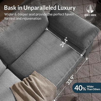 HERA'S HOUSE 124" Oversized Modular Sectional Sofa, Comfy U Shaped Couches for Living Room, Cloud Couch with Ottoman, 5-Seater Deep Seat Sofa with Throw Pillow, Corduroy Grey
