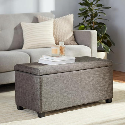Amazon Basics Upholstered Storage Ottoman Bench with Soft Close Lid, Child-Safety Hinge, 35.5"W x 16.5"D x 17"H, Charcoal Gray