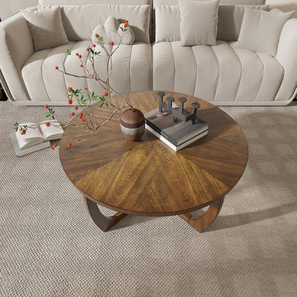 Round Wood Coffee Table, Solid Hardwood Coffee Tables for Living Room, Mid-Century Modern Coffee-Table with Criss-Cross Legs, 33.5" D x 17.7" H, Designed Home Furniture, Easy Assembly, Center Table