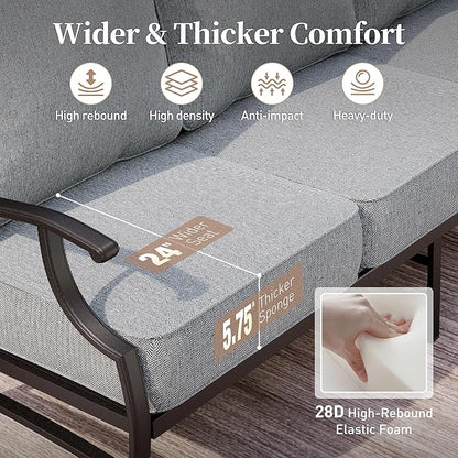 SUNSHINE VALLEY Metal Patio Sofa with 5.75" Extra Thick Waterproof Cushion, 3-Seater High-Back Outdoor Couch All Weather Outdoor Seating for Backyard Deck Front Porch, Gray