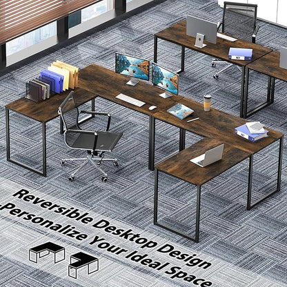 SHW Mission 48 x 48 Inches L-Shape Home Office Computer Desk, Rustic Brown